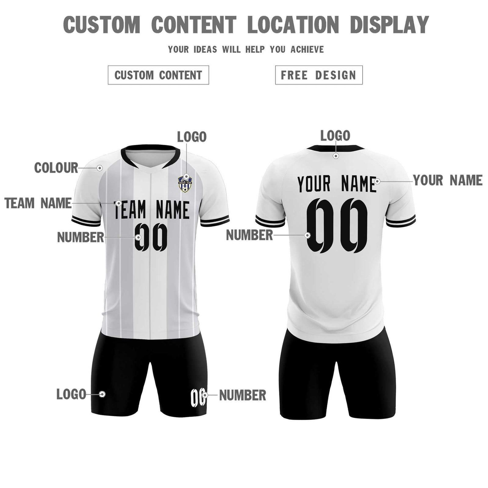 Custom White Classic Striped Personalized Soccer Tops/Sets Jersey