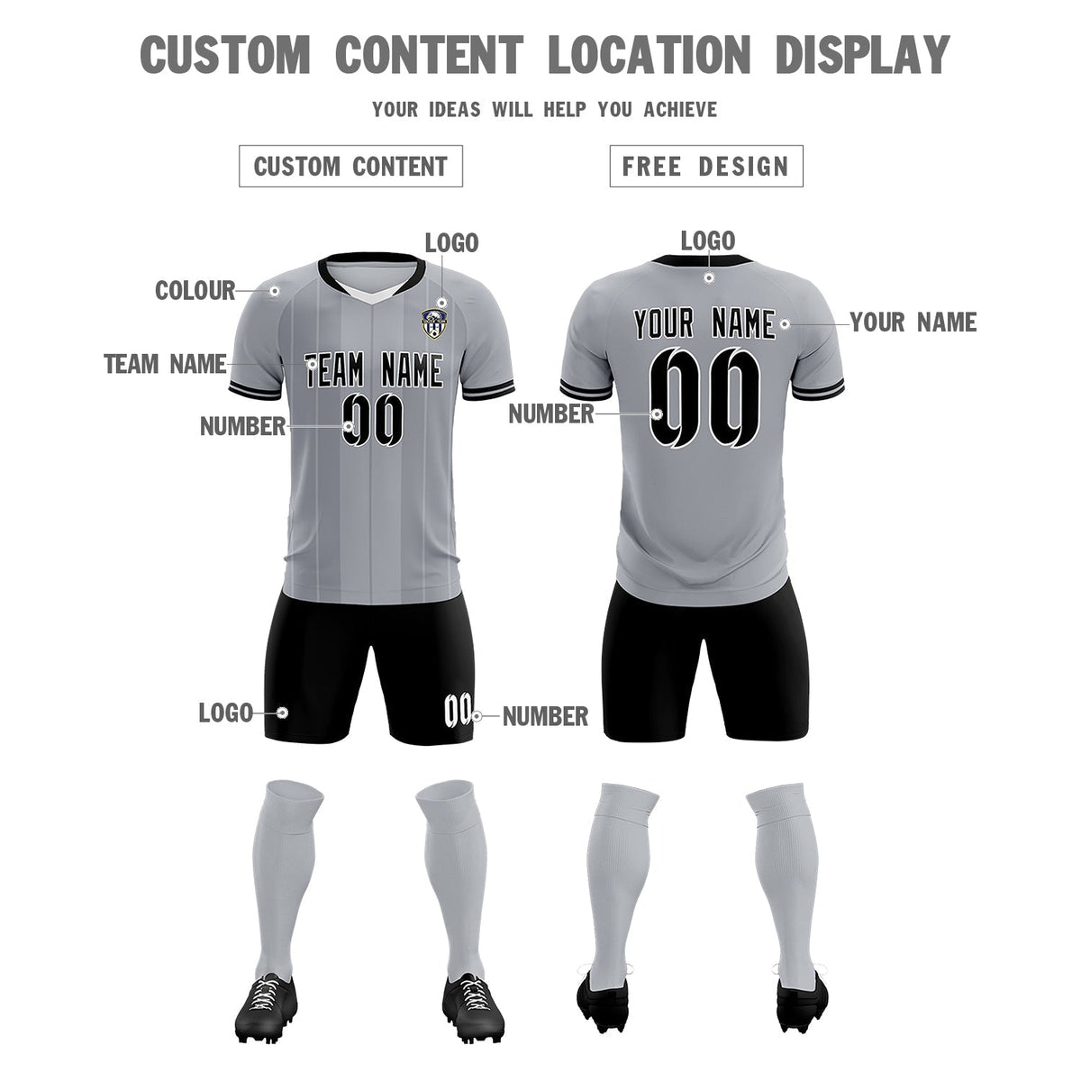 Custom Gray Classic Striped Personalized Soccer Tops/Sets Jersey