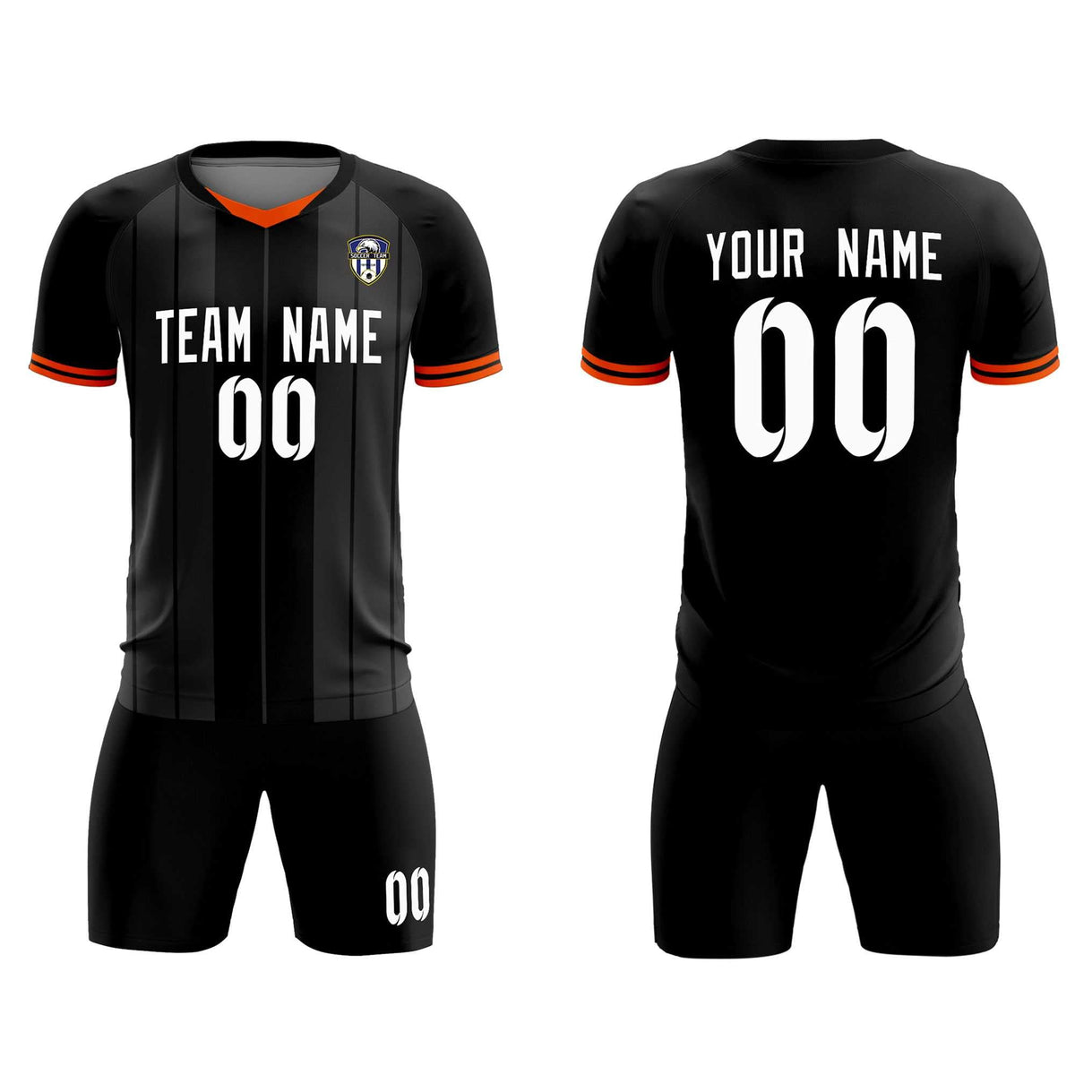 Custom Black Classic Striped Personalized Soccer Tops/Sets Jersey