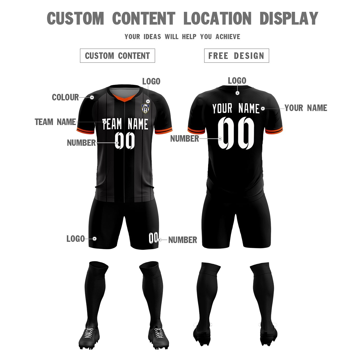 Custom Black Classic Striped Personalized Soccer Tops/Sets Jersey