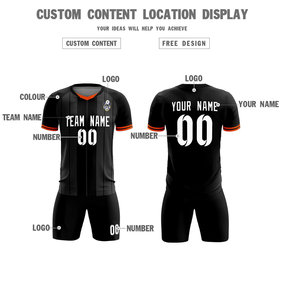 Custom Black Classic Striped Personalized Soccer Tops/Sets Jersey
