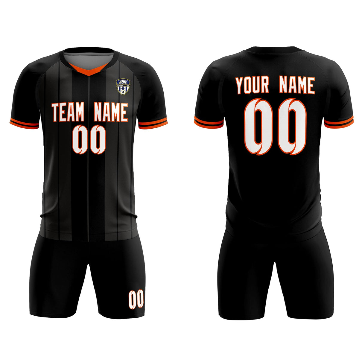 Custom Black Classic Striped Personalized Soccer Tops/Sets Jersey