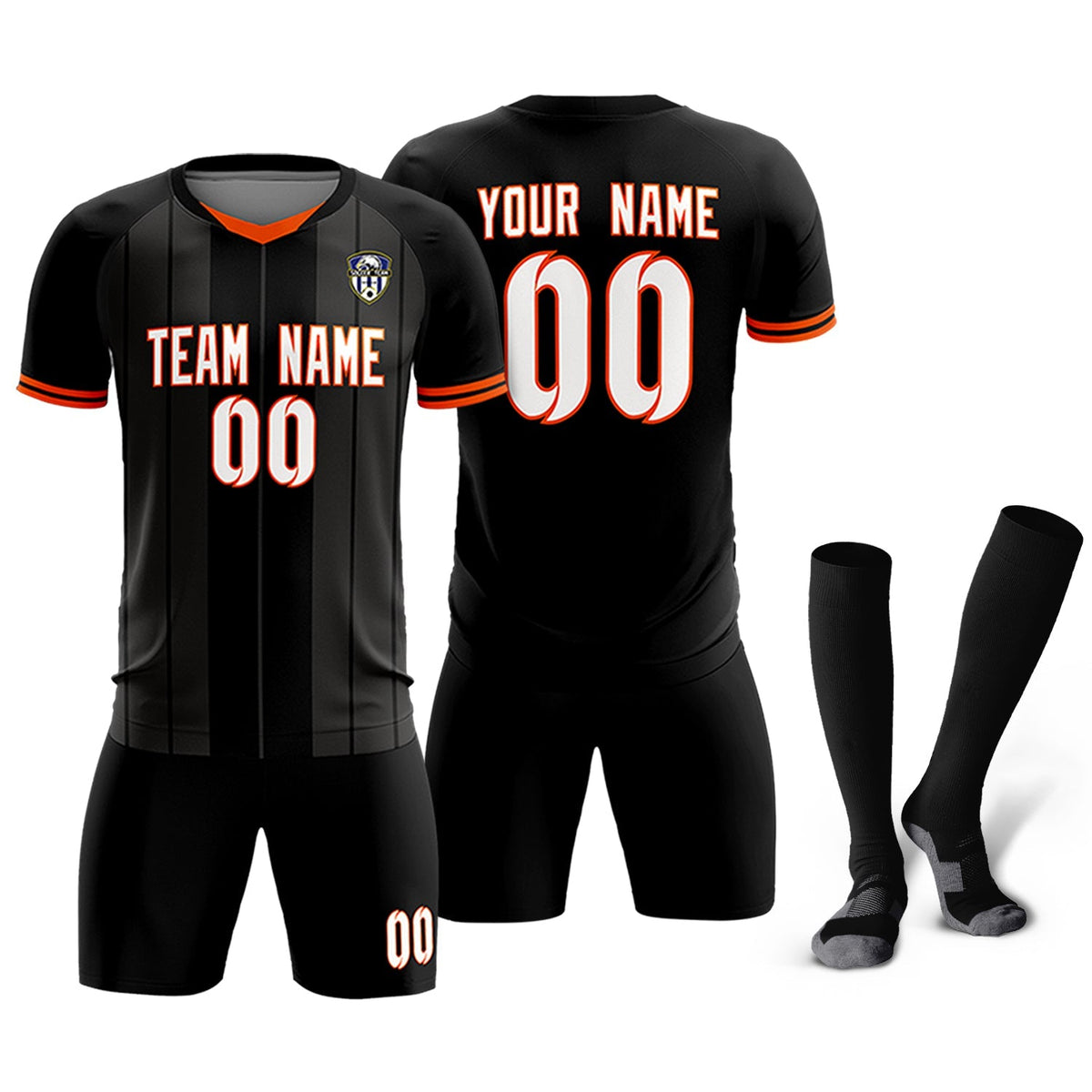 Custom Black Classic Striped Personalized Soccer Tops/Sets Jersey
