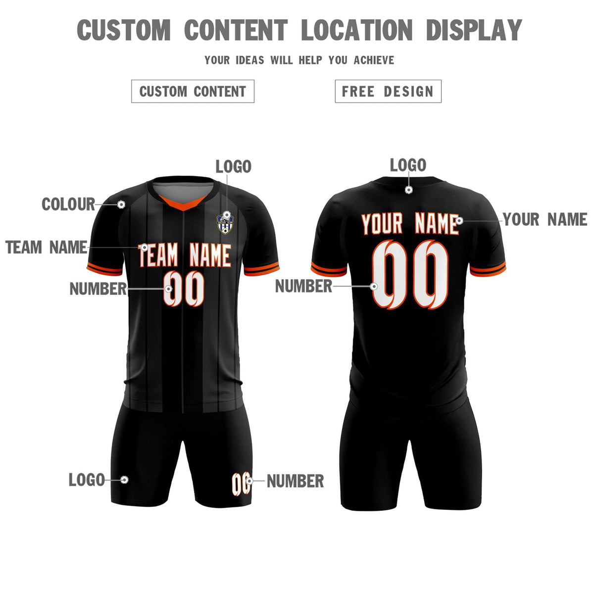 Custom Black Classic Striped Personalized Soccer Tops/Sets Jersey