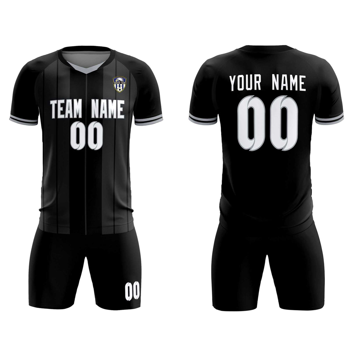 Custom Black Classic Striped Personalized Soccer Tops/Sets Jersey