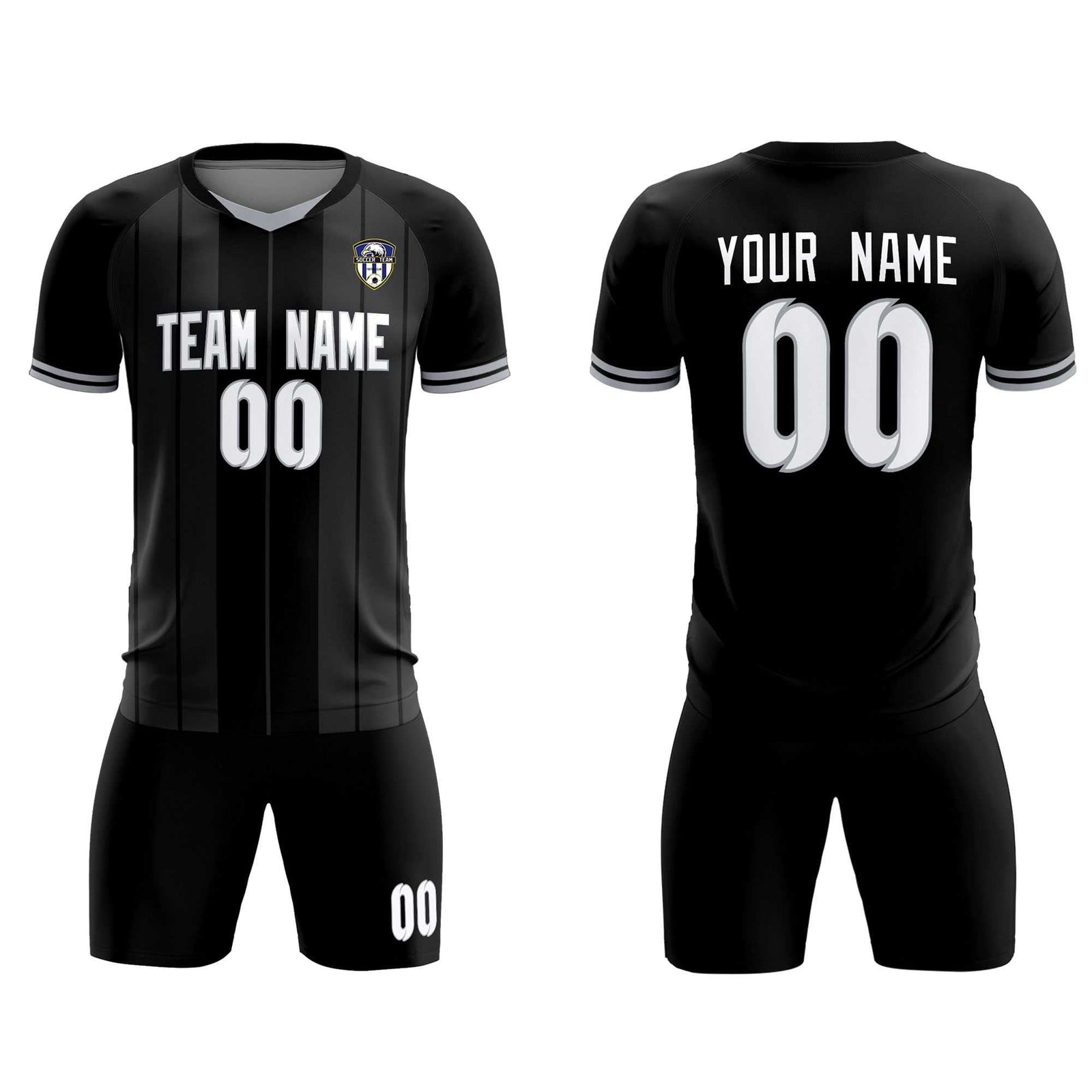 Custom Black Classic Striped Personalized Soccer Tops/Sets Jersey