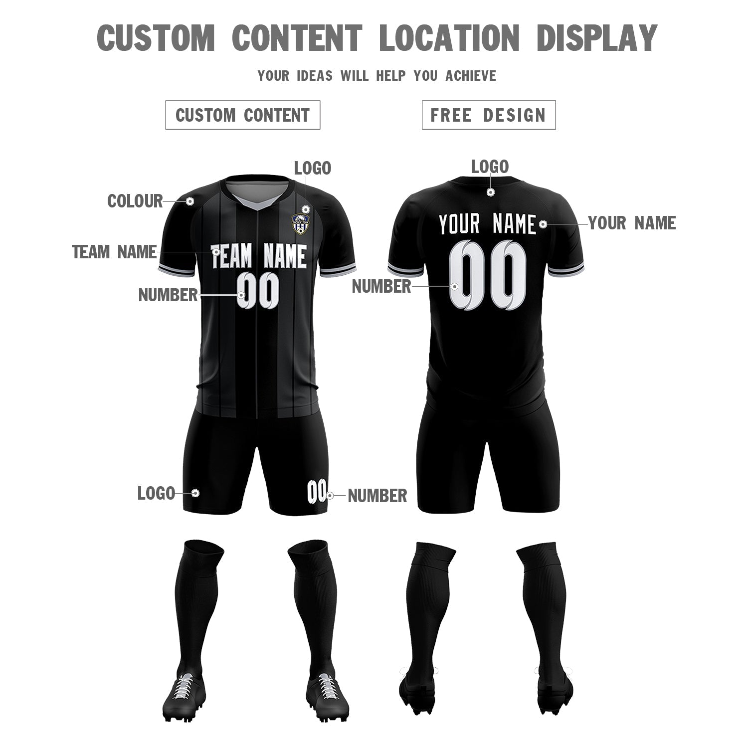 Custom Black Classic Striped Personalized Soccer Tops/Sets Jersey
