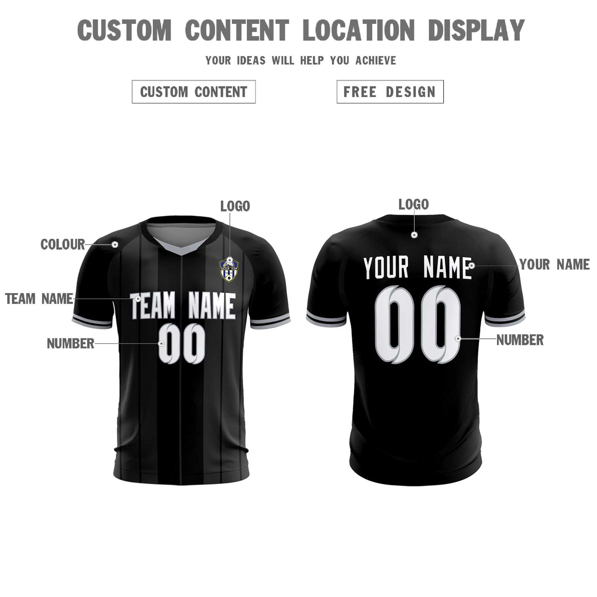 Custom Black Classic Striped Personalized Soccer Tops/Sets Jersey