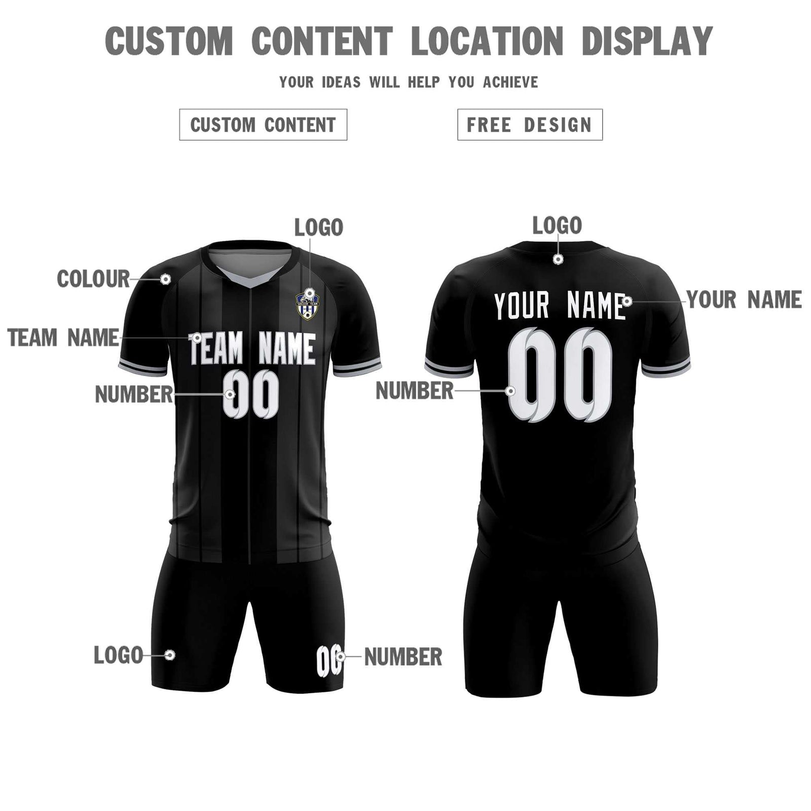 Custom Black Classic Striped Personalized Soccer Tops/Sets Jersey