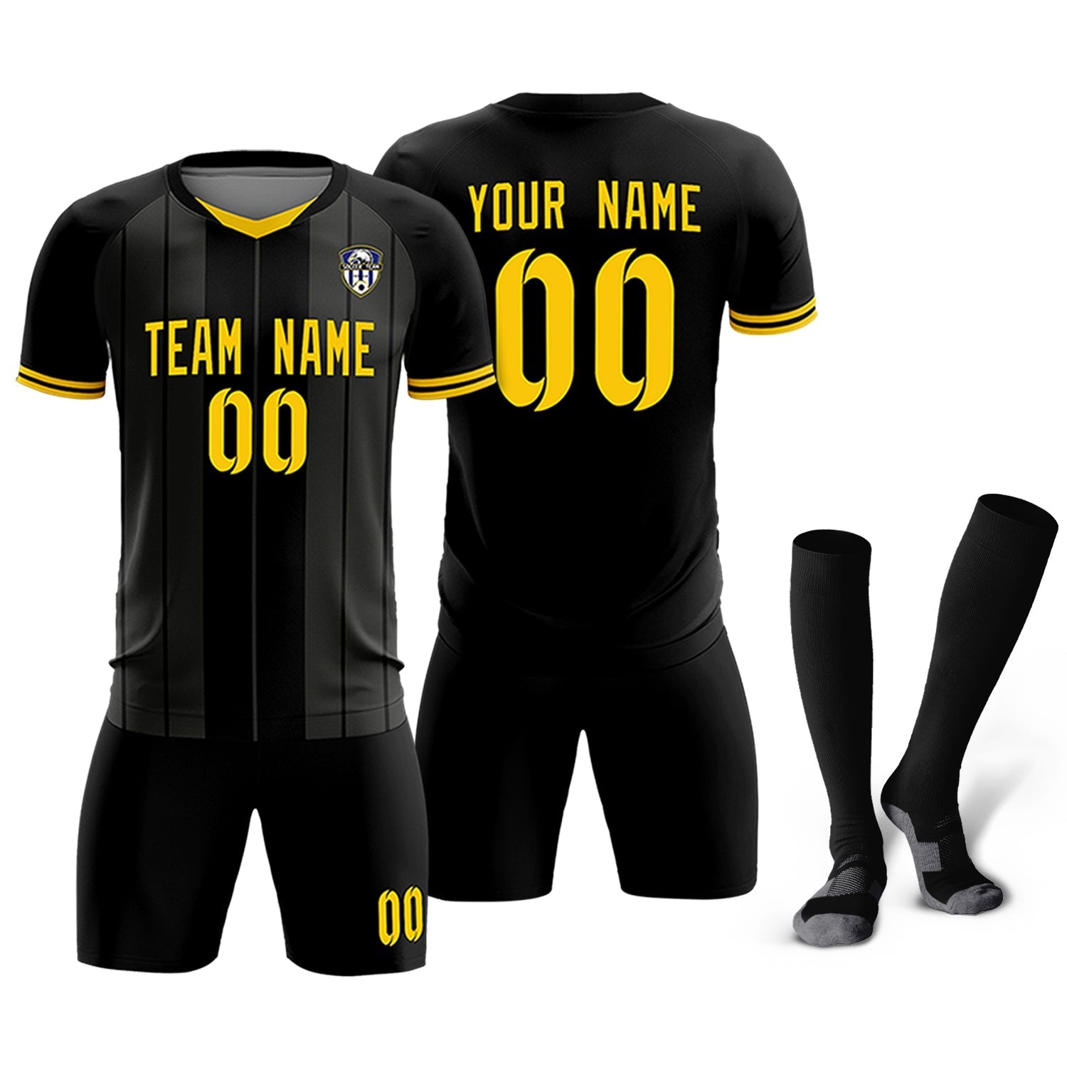 Custom Black Classic Striped Personalized Soccer Tops/Sets Jersey
