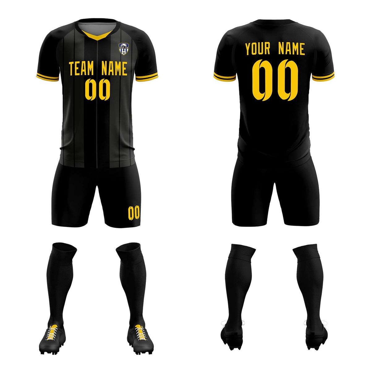Custom Black Classic Striped Personalized Soccer Tops/Sets Jersey