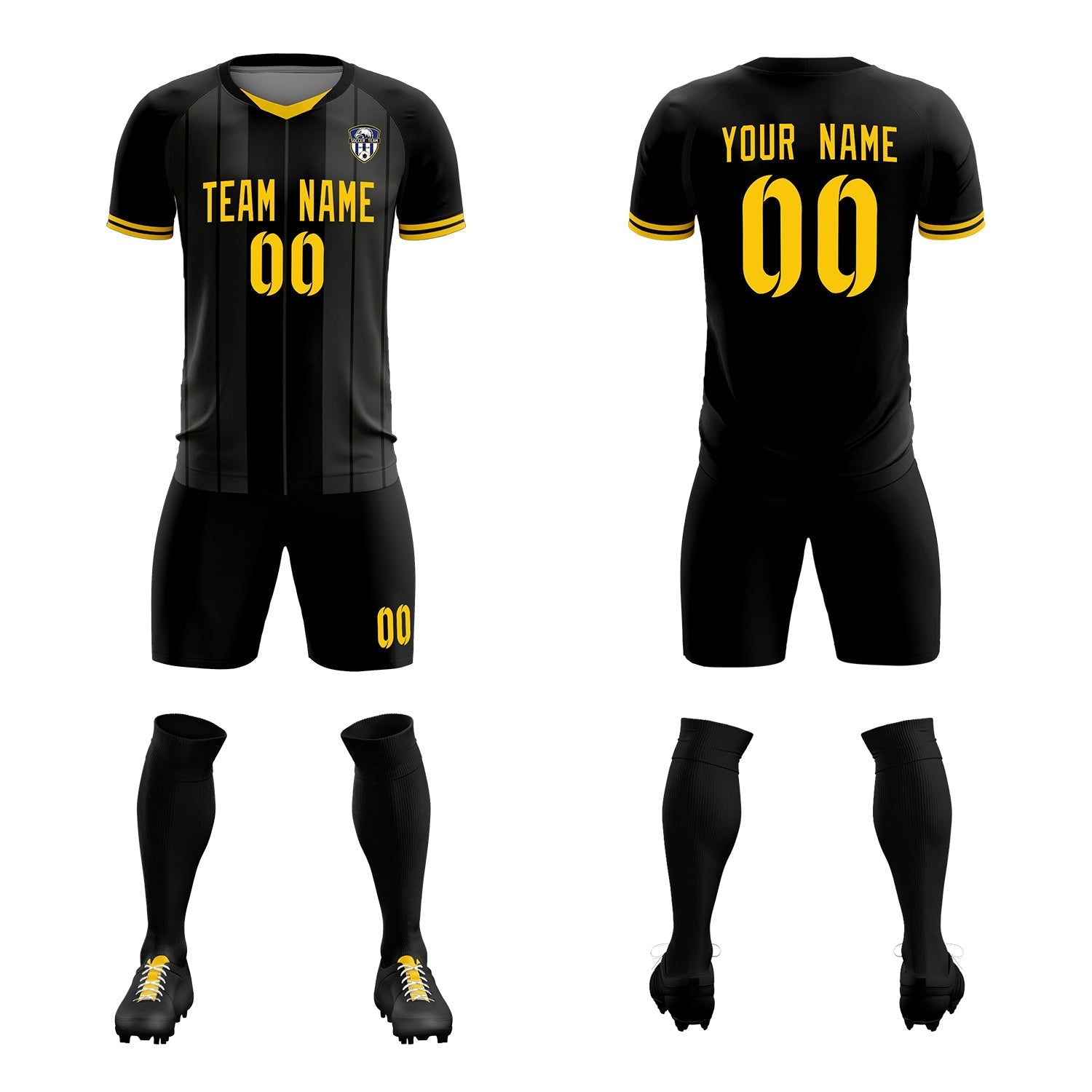 Custom Black Classic Striped Personalized Soccer Tops/Sets Jersey