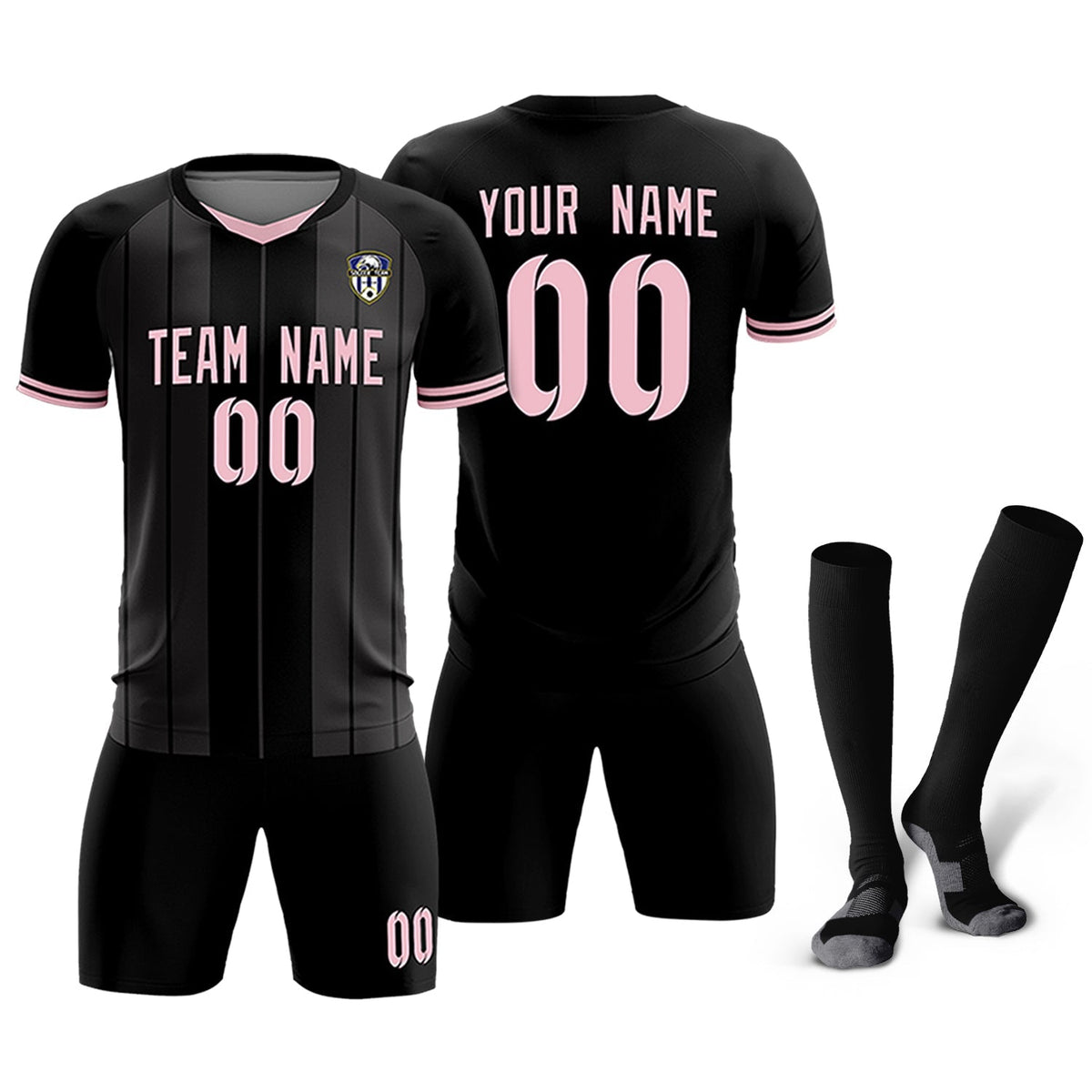 Custom Black Classic Striped Personalized Soccer Tops/Sets Jersey