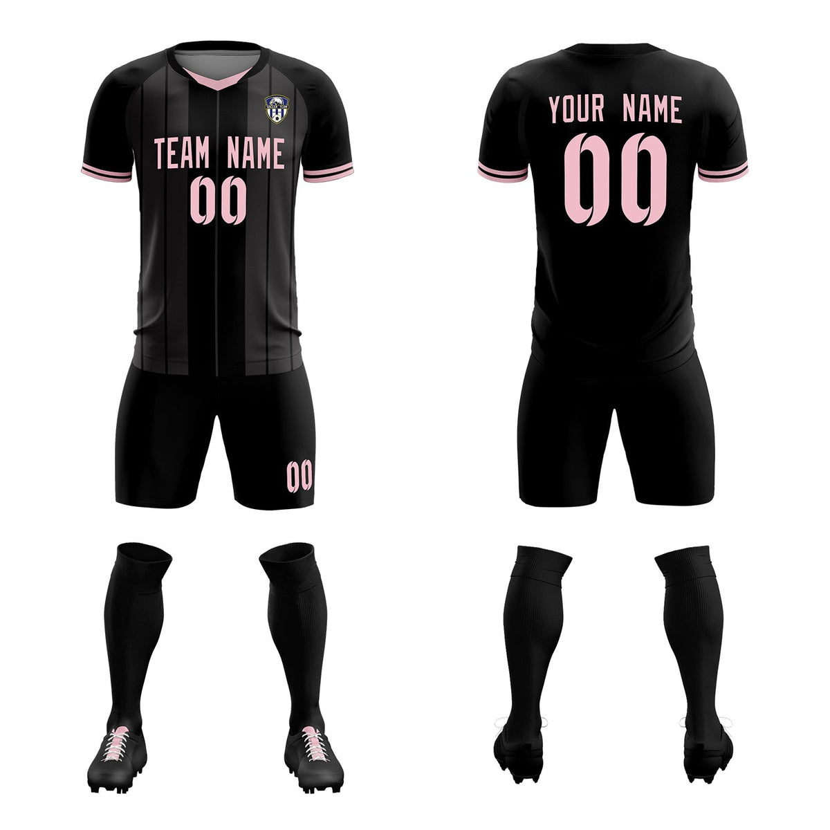 Custom Black Classic Striped Personalized Soccer Tops/Sets Jersey