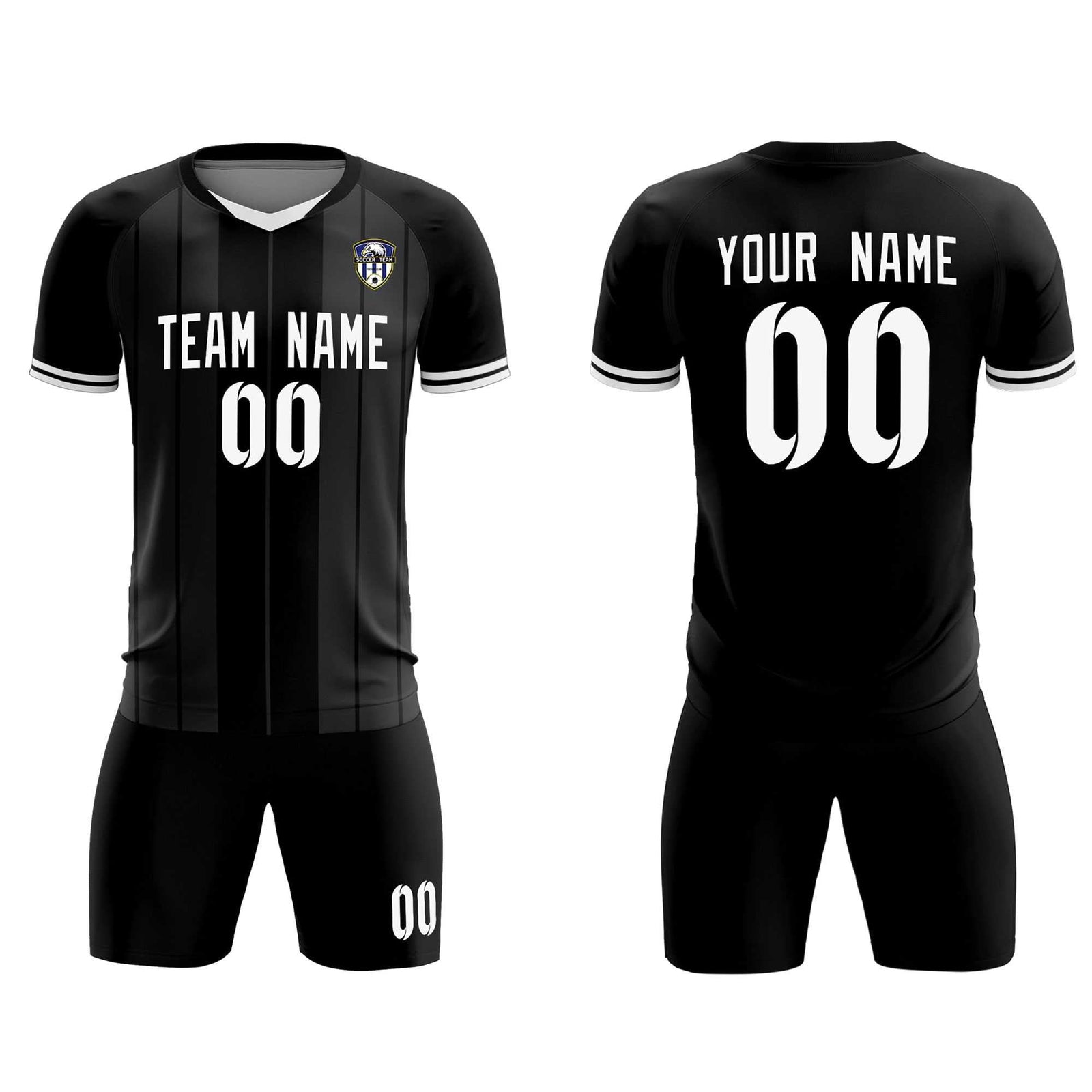 Custom Black Classic Striped Personalized Soccer Tops/Sets Jersey