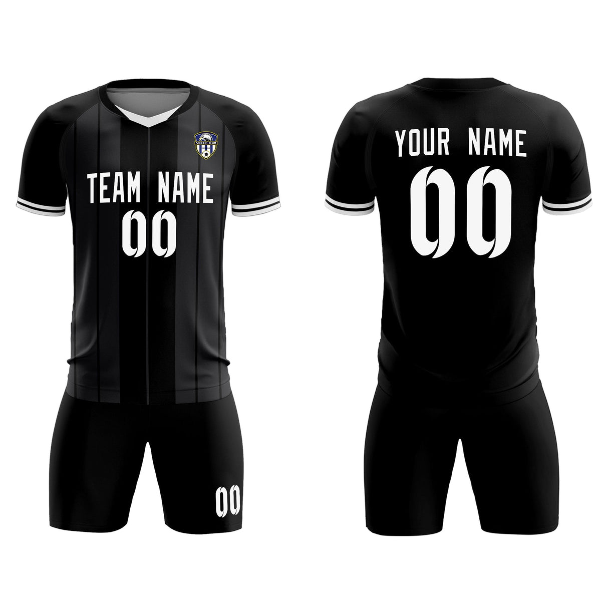 Custom Black Classic Striped Personalized Soccer Tops/Sets Jersey