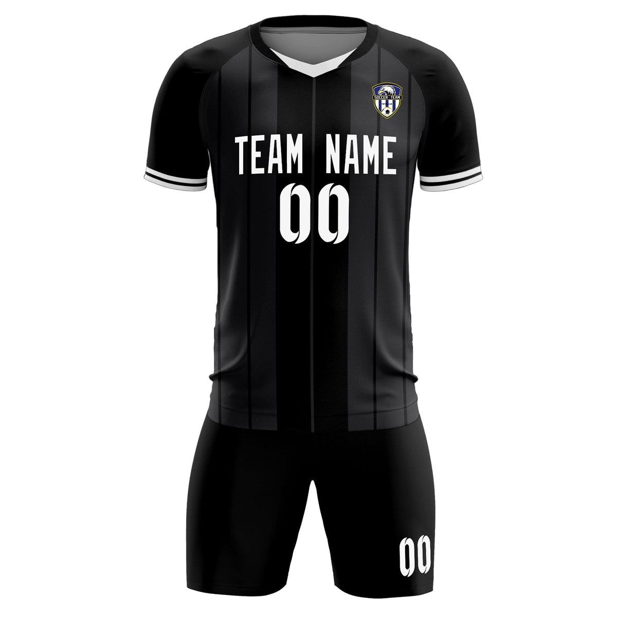 Custom Black Classic Striped Personalized Soccer Tops/Sets Jersey