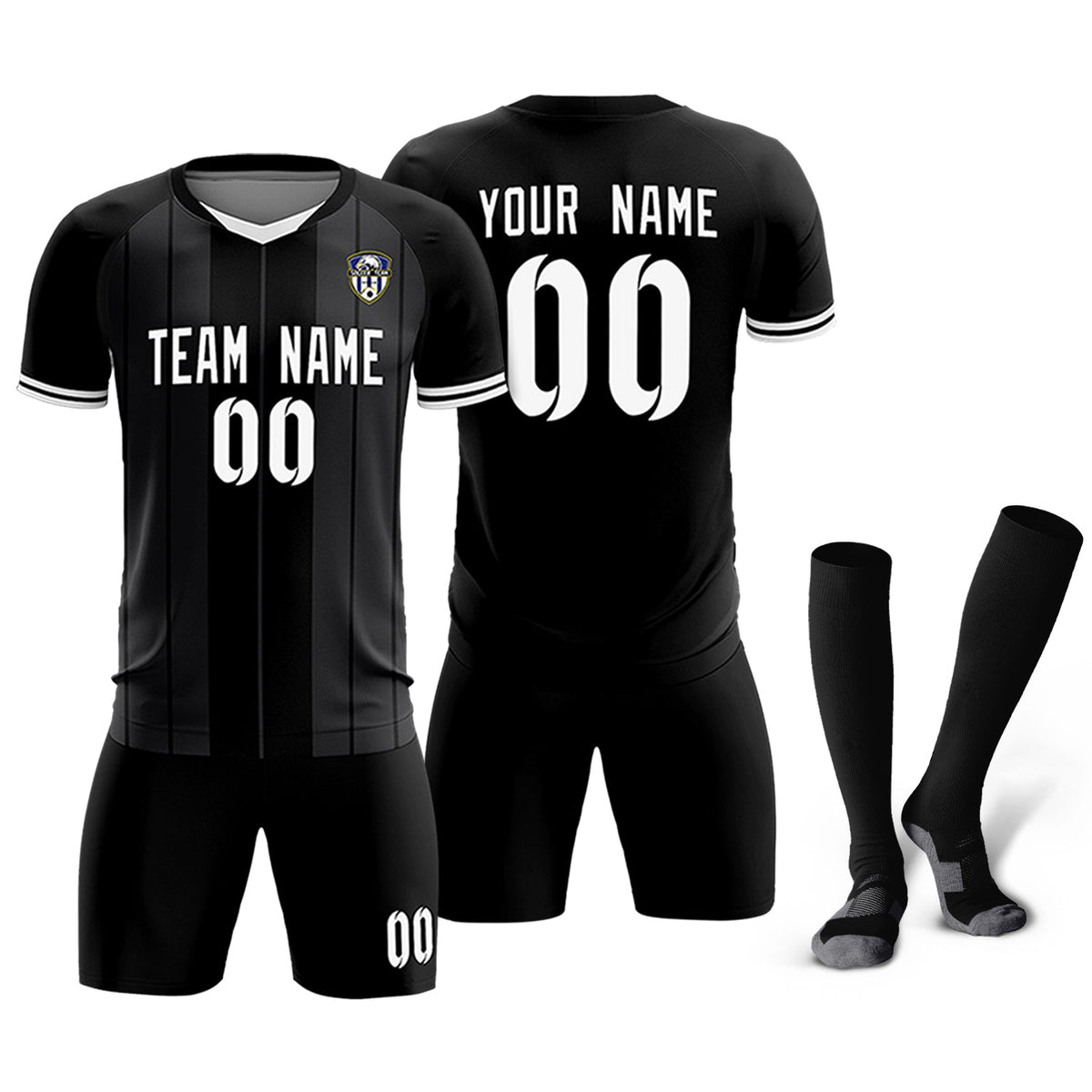 Custom Black Classic Striped Personalized Soccer Tops/Sets Jersey