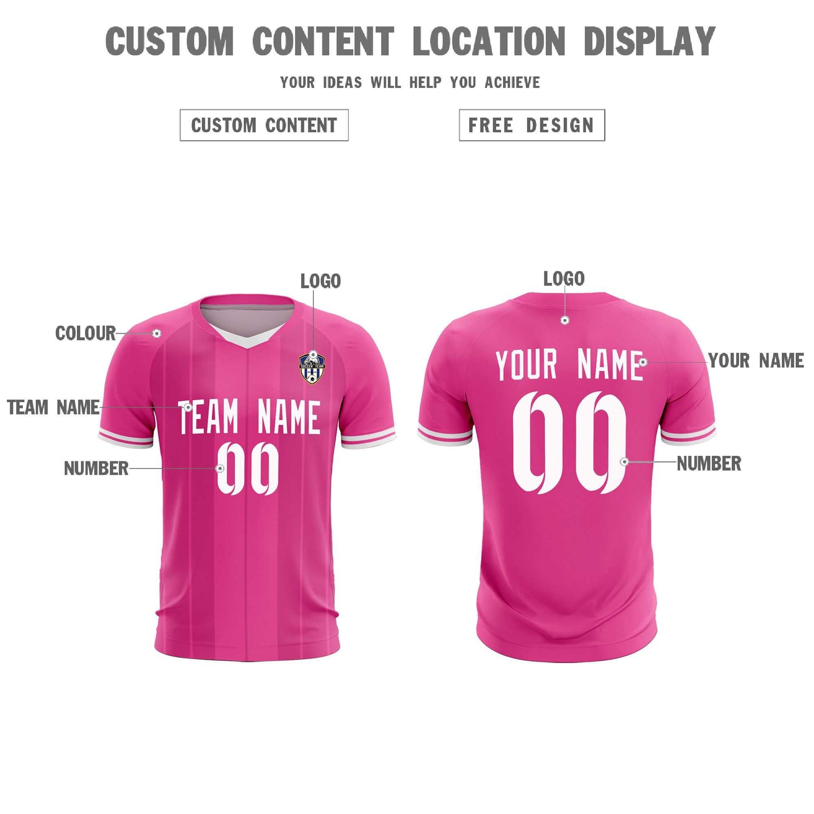 Custom Pink Classic Striped Personalized Soccer Tops/Sets Jersey