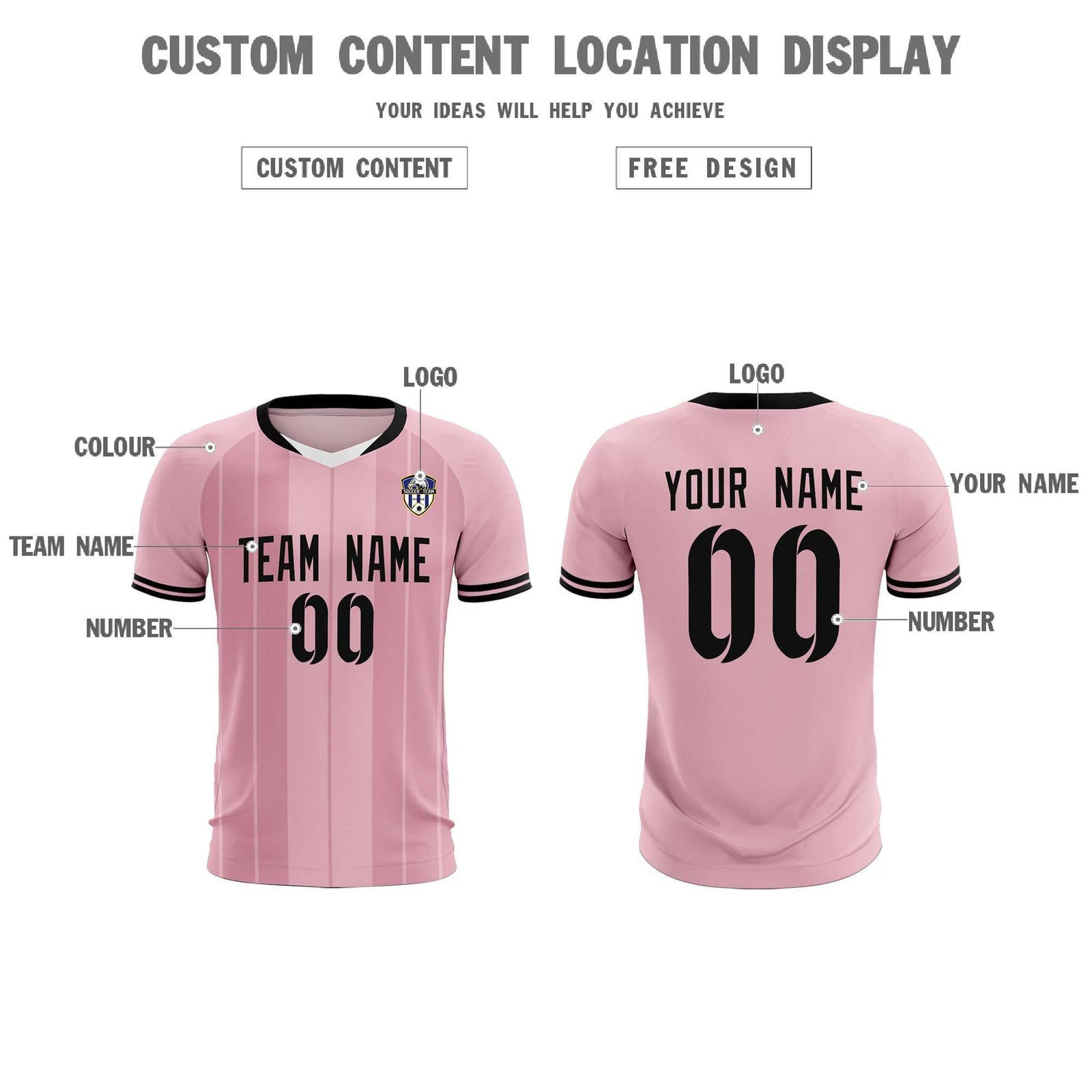 Custom Light Pink Classic Striped Personalized Soccer Tops/Sets Jersey