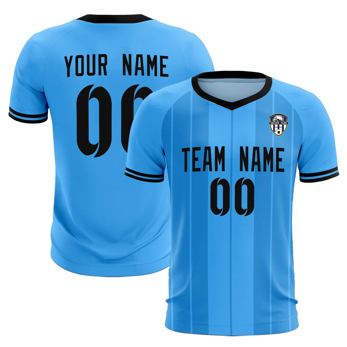 Custom Powder Blue Classic Striped Personalized Soccer Tops/Sets Jersey