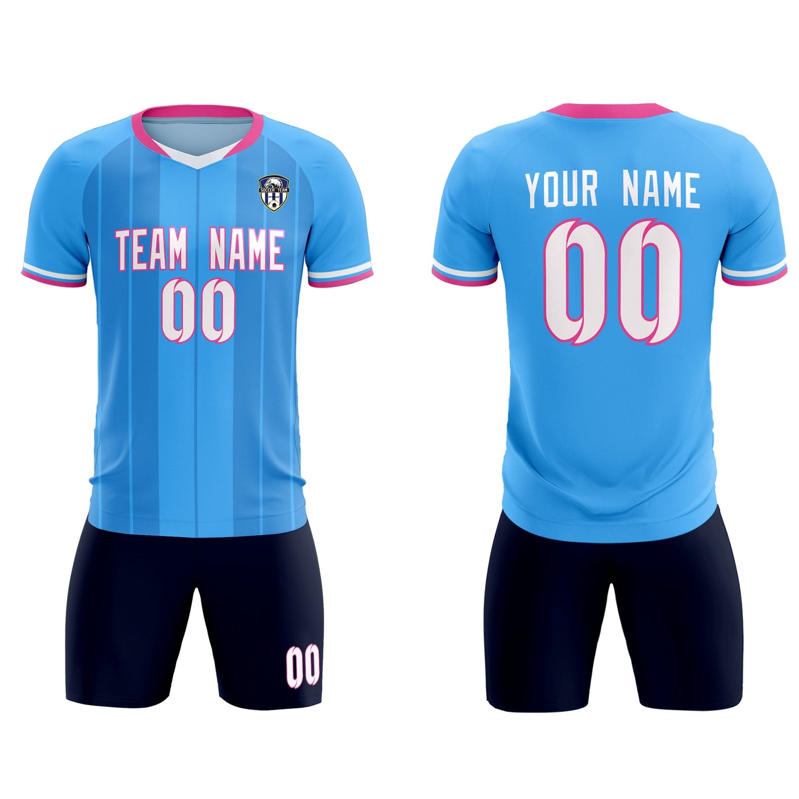 Custom Powder Blue Classic Striped Personalized Soccer Tops/Sets Jersey