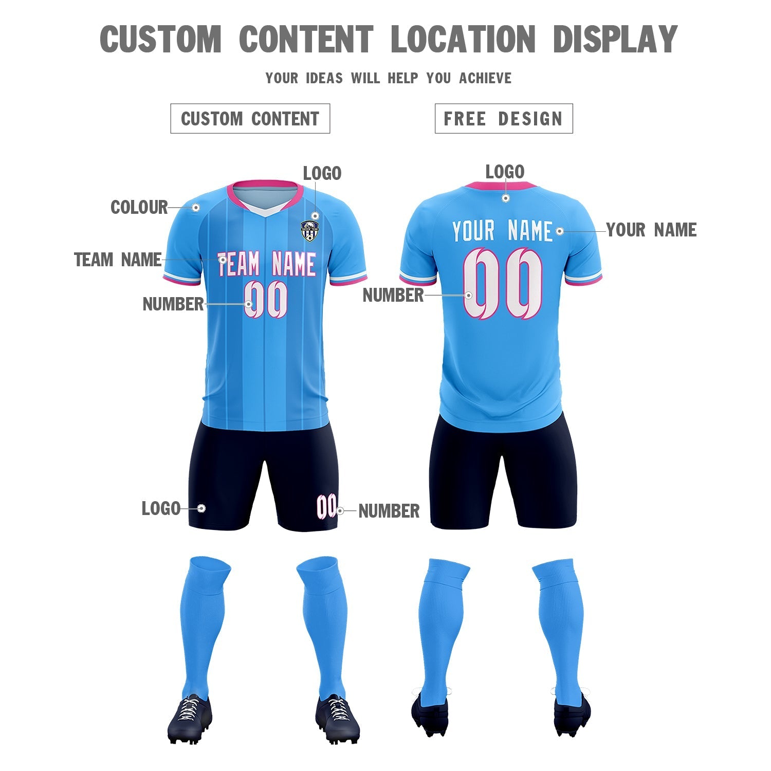 Custom Powder Blue Classic Striped Personalized Soccer Tops/Sets Jersey