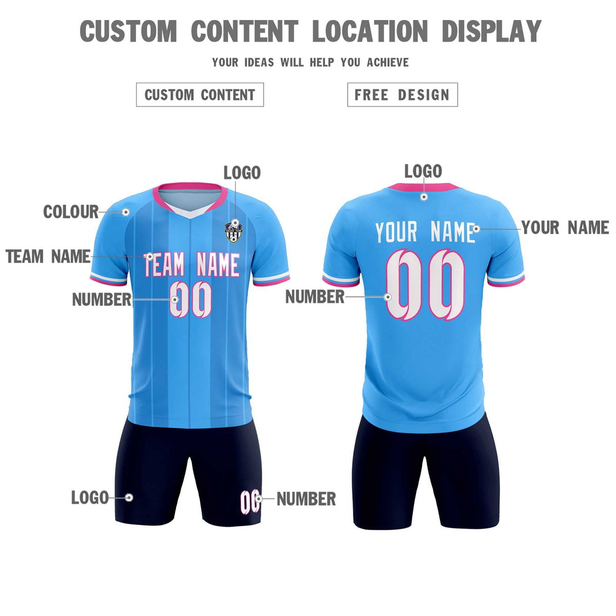 Custom Powder Blue Classic Striped Personalized Soccer Tops/Sets Jersey
