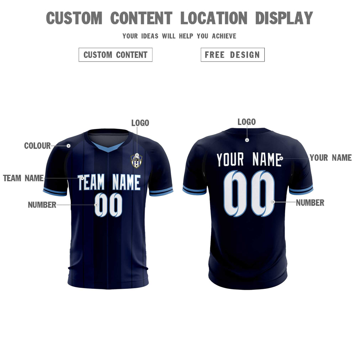 Custom Navy Classic Striped Personalized Soccer Tops/Sets Jersey