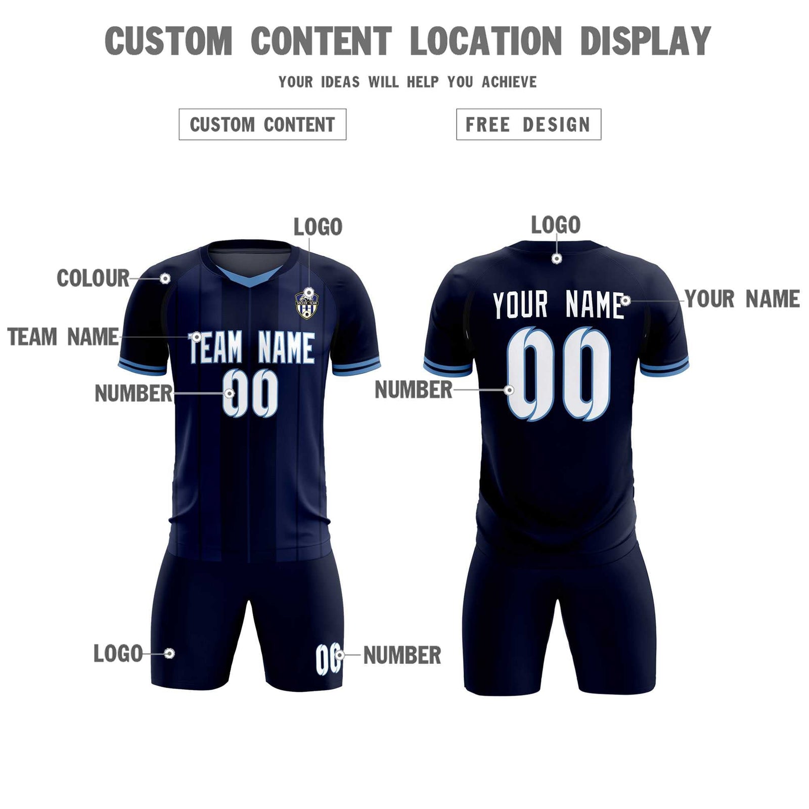 Custom Navy Classic Striped Personalized Soccer Tops/Sets Jersey