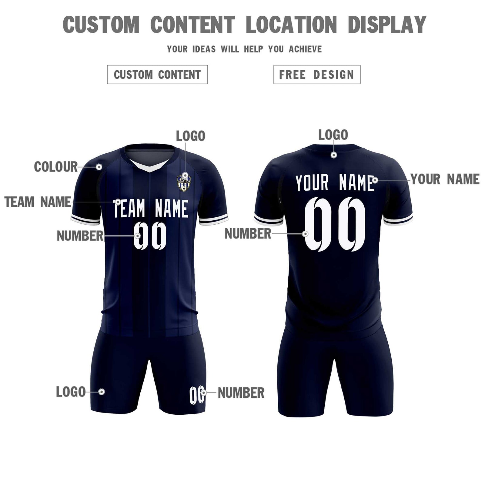 Custom Navy Classic Striped Personalized Soccer Tops/Sets Jersey