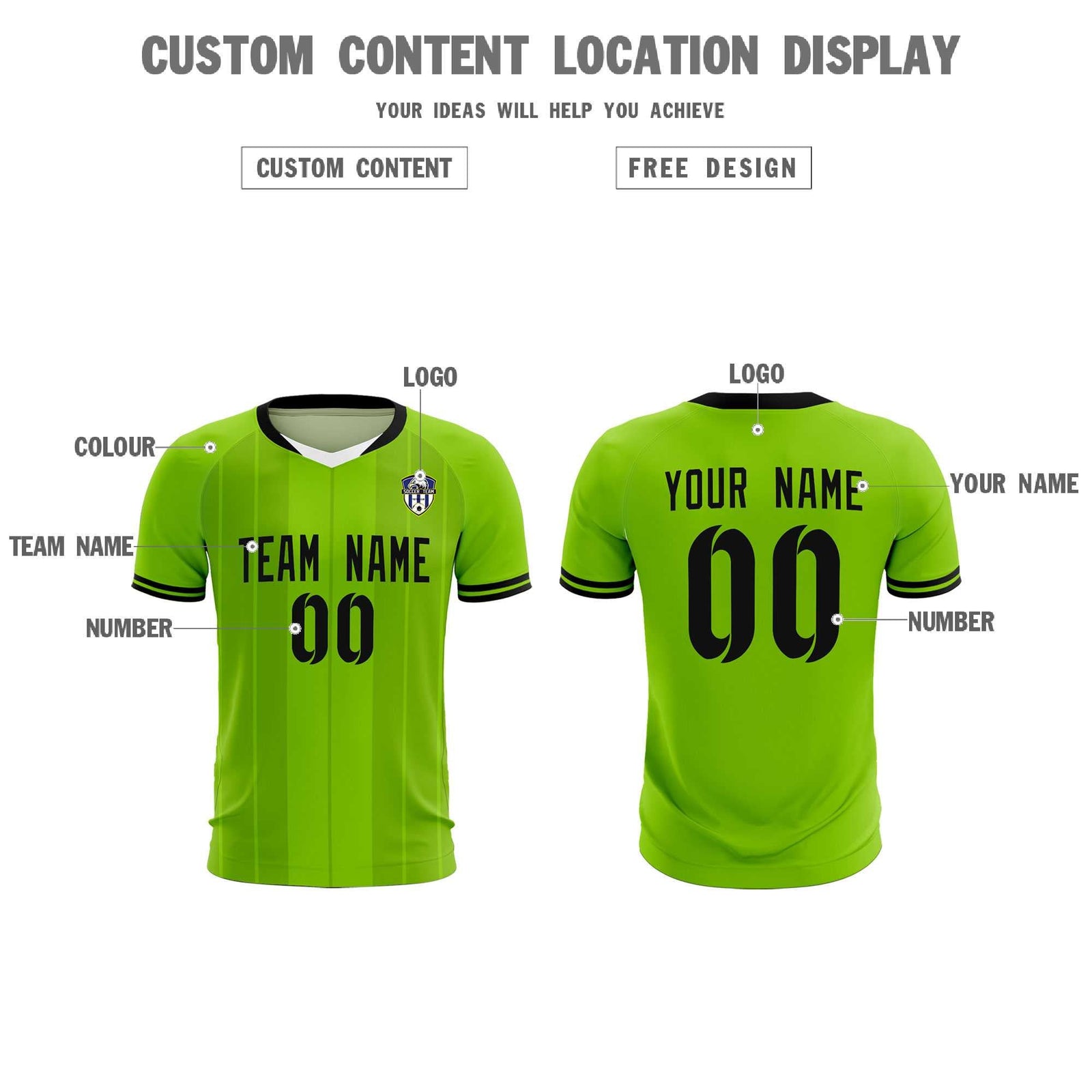 Custom Neon Green Classic Striped Personalized Soccer Tops/Sets Jersey
