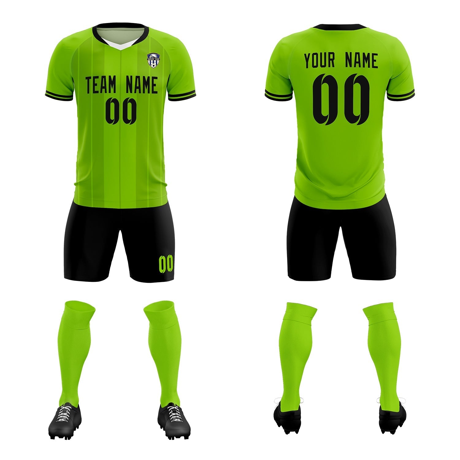 Custom Neon Green Classic Striped Personalized Soccer Tops/Sets Jersey