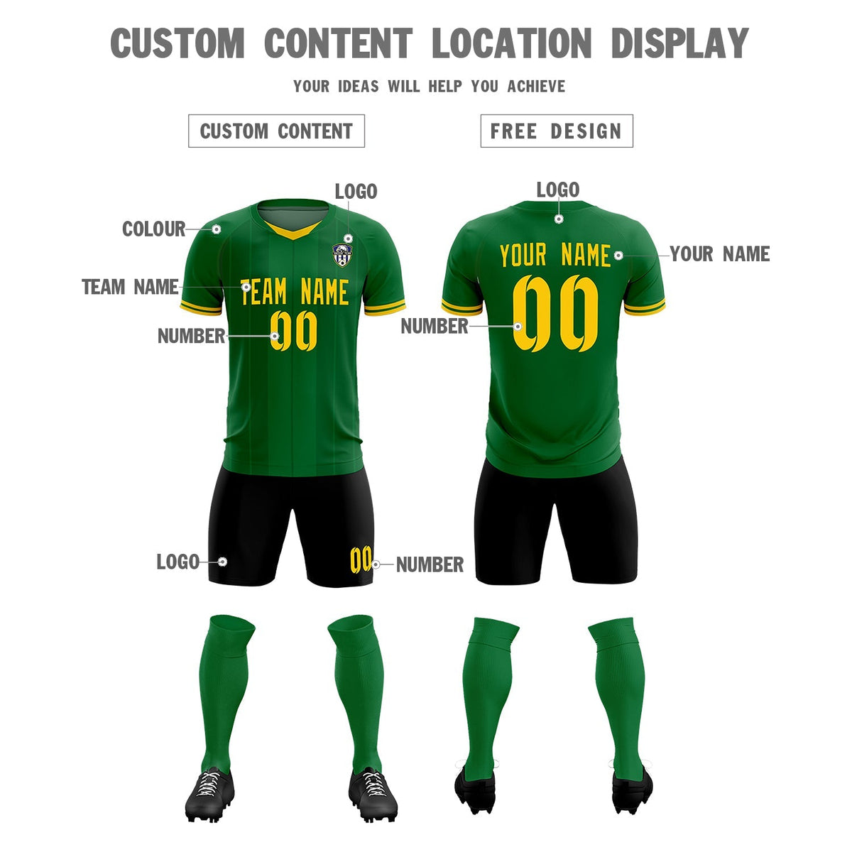 Custom Kelly Green Classic Striped Personalized Soccer Tops/Sets Jersey