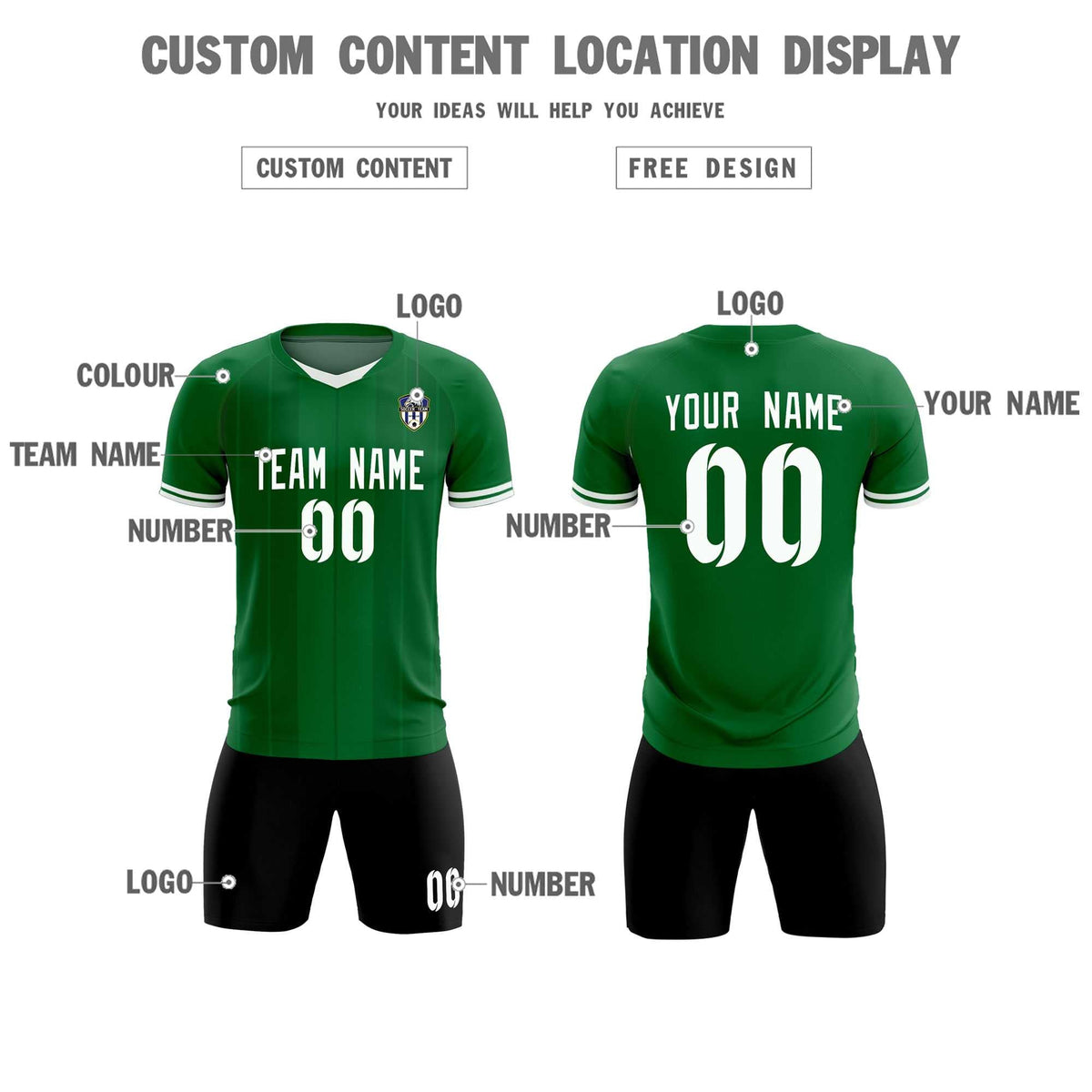 Custom Kelly Green Classic Striped Personalized Soccer Tops/Sets Jersey