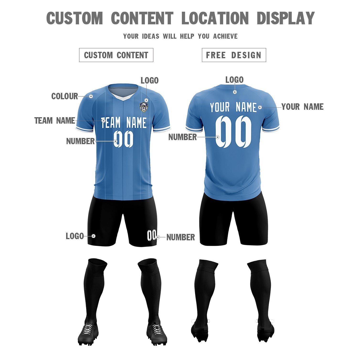 Custom Light Blue Classic Striped Personalized Soccer Tops/Sets Jersey