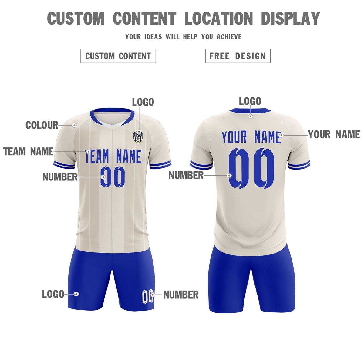 Custom Cream Classic Striped Personalized Soccer Tops/Sets Jersey