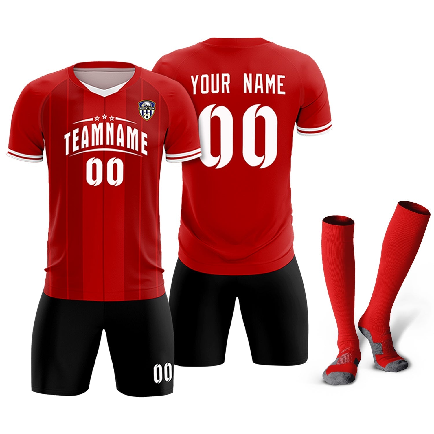 Custom Red Classic Striped Personalized Soccer Tops/Sets Jersey