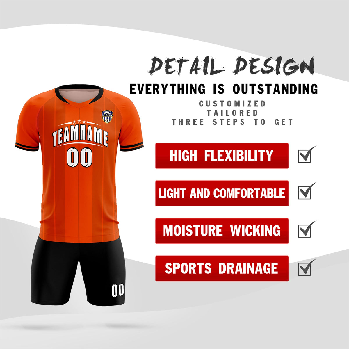 Custom Orange Classic Striped Personalized Soccer Tops/Sets Jersey