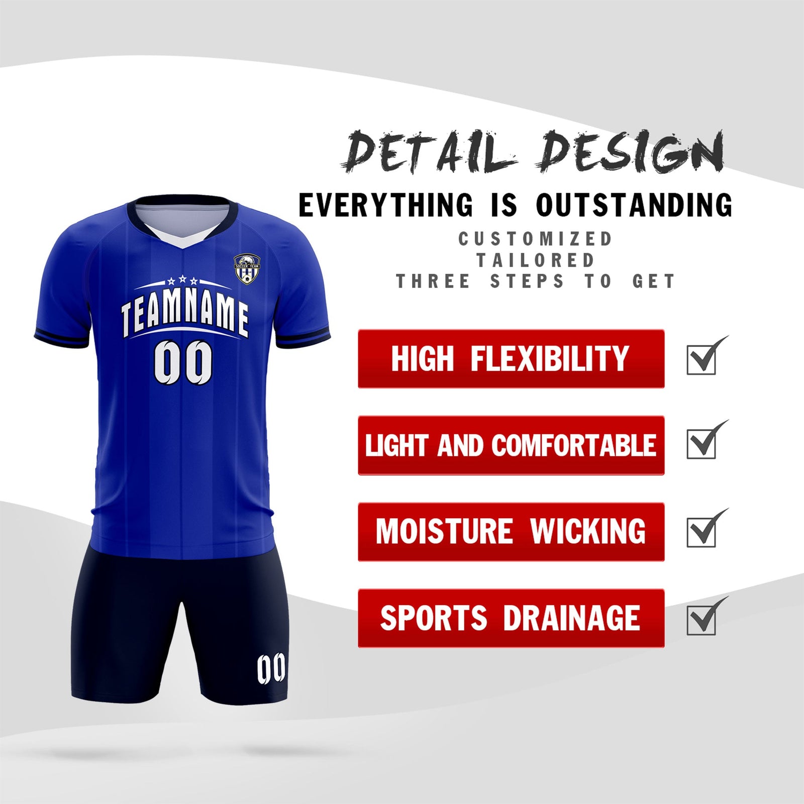 Custom Royal Classic Striped Personalized Soccer Tops/Sets Jersey
