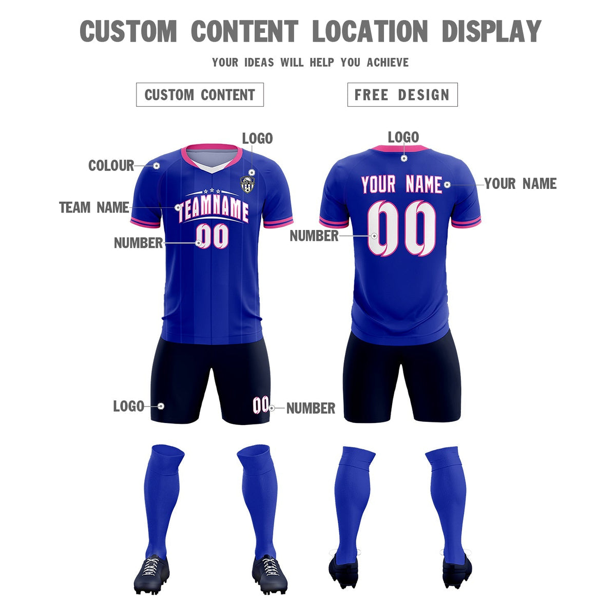 Custom Royal Classic Striped Personalized Soccer Tops/Sets Jersey