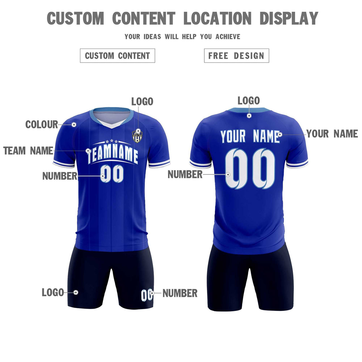 Custom Royal Classic Striped Personalized Soccer Tops/Sets Jersey
