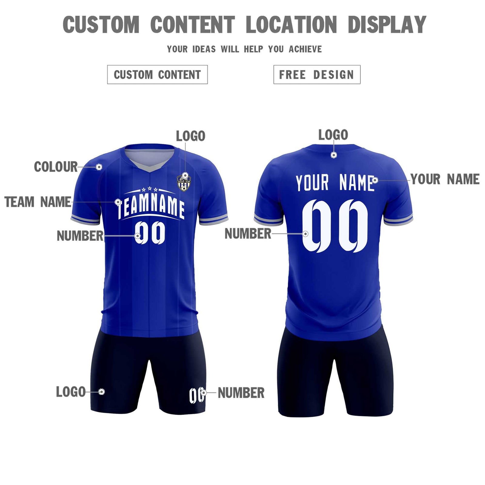 Custom Royal Classic Striped Personalized Soccer Tops/Sets Jersey