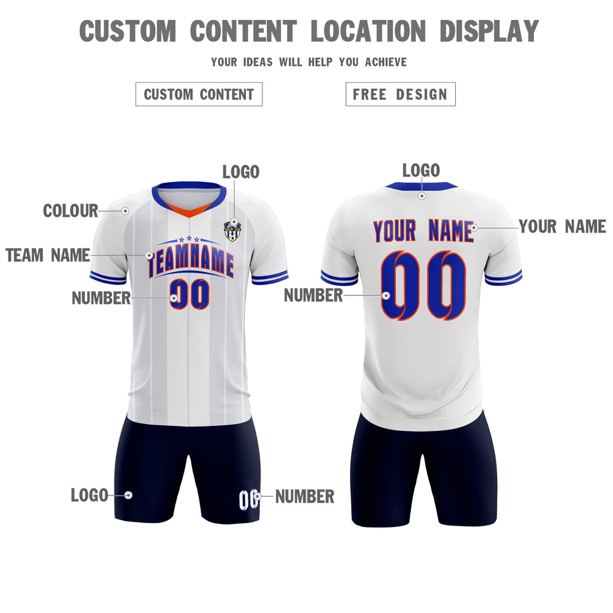Custom White Classic Striped Personalized Soccer Tops/Sets Jersey
