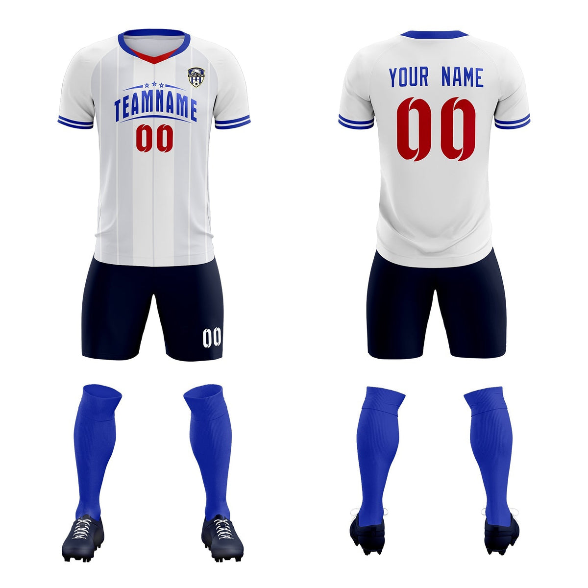 Custom White Classic Striped Personalized Soccer Tops/Sets Jersey