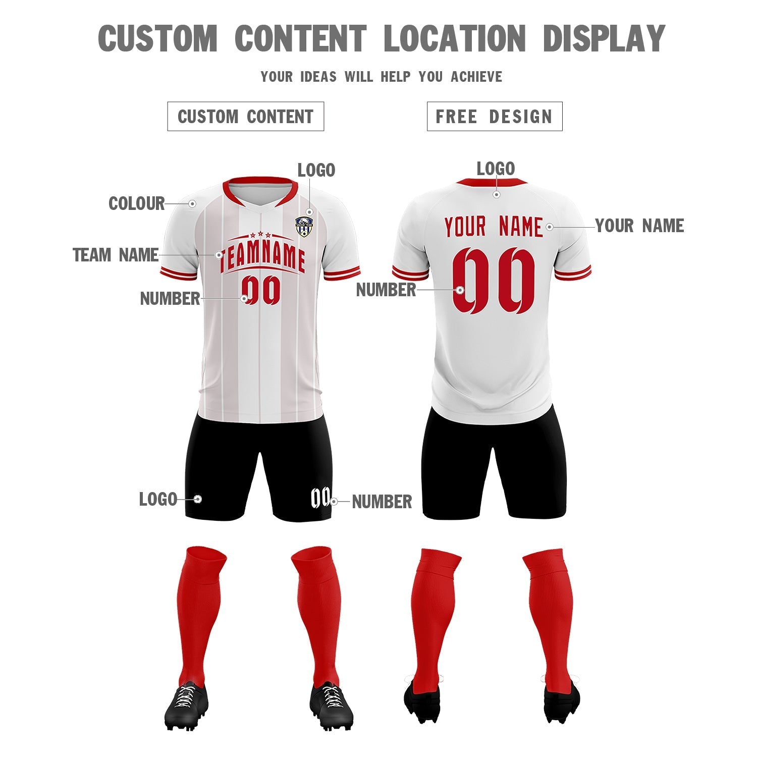Custom White Classic Striped Personalized Soccer Tops/Sets Jersey