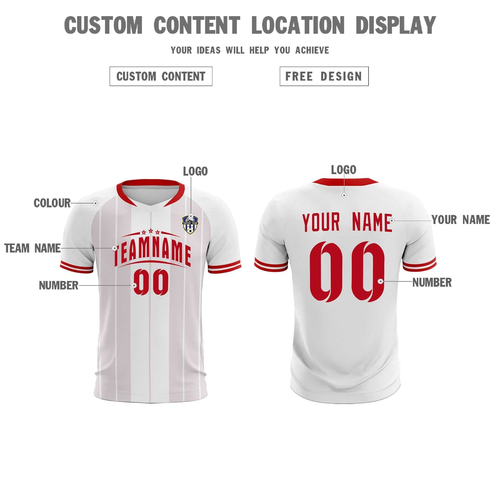 Custom White Classic Striped Personalized Soccer Tops/Sets Jersey