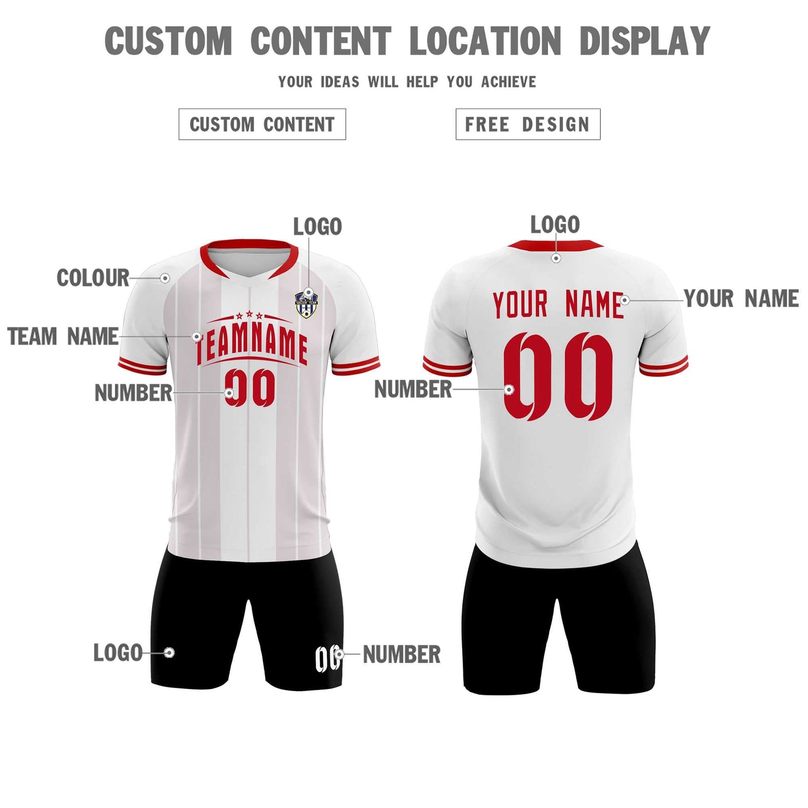 Custom White Classic Striped Personalized Soccer Tops/Sets Jersey