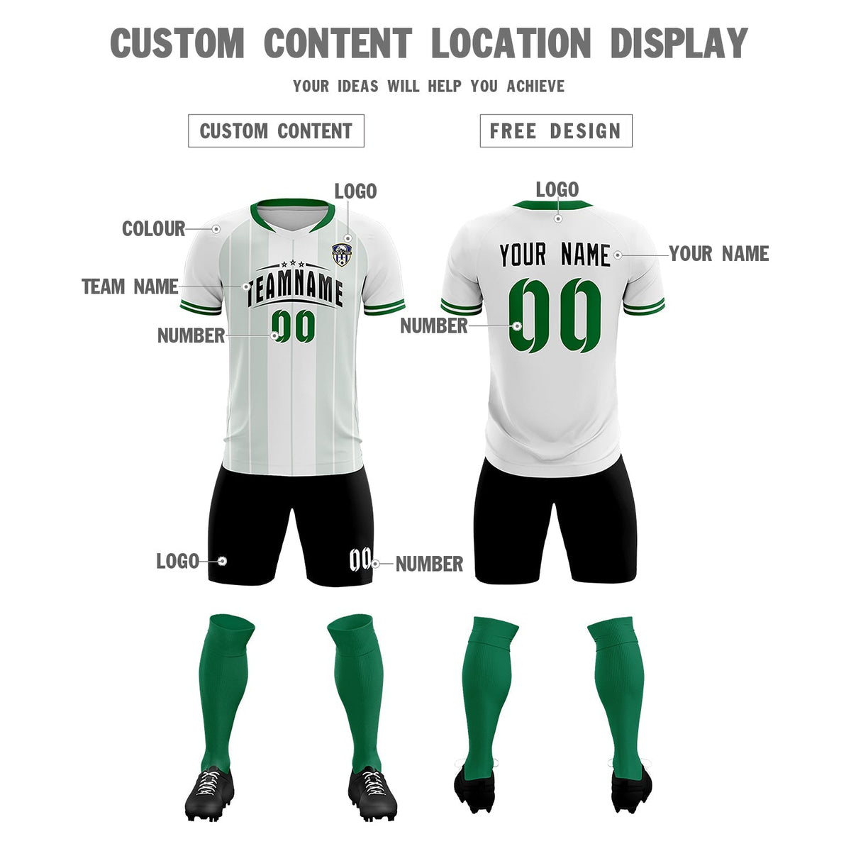 Custom White Classic Striped Personalized Soccer Tops/Sets Jersey