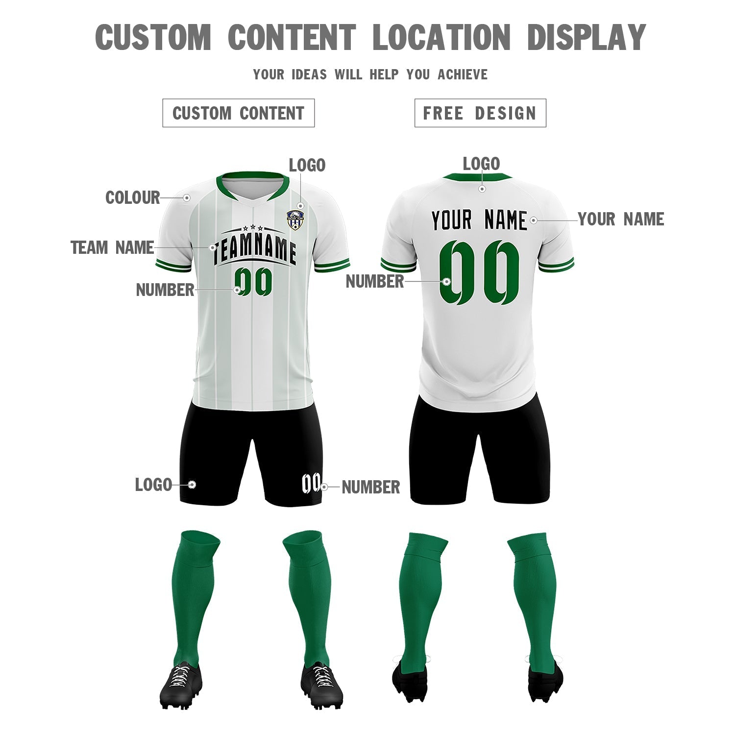 Custom White Classic Striped Personalized Soccer Tops/Sets Jersey
